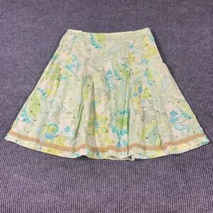 Express Skirt Womens 8 Green Lined Cotton Zip Up Floral Boho Lightweight Festive